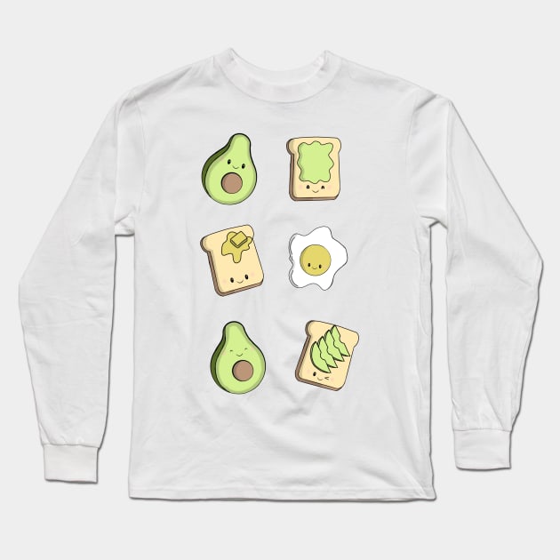 Kawaii Avacado Breakfast Long Sleeve T-Shirt by Bucky Creative